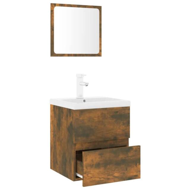 Berkfield Home Full Bathroom Furniture Set Smoked Oak Engineered Wood in Brown - image 1