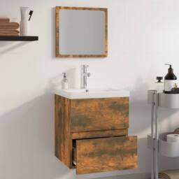 Berkfield Home Full Bathroom Furniture Set Smoked Oak Engineered Wood in Brown - thumbnail 4