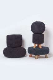 Homescapes Cube Cotton Knitted Pouffe Footstool in Black - thumbnail 5