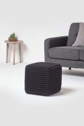 Homescapes Cube Cotton Knitted Pouffe Footstool in Black - thumbnail 2