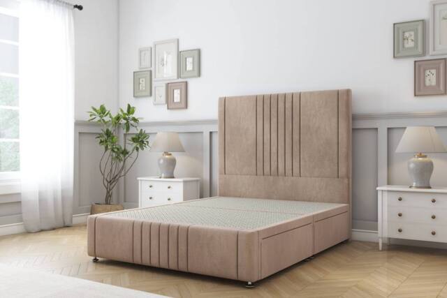 "Sloomy Harrington Naples Divan Base 2 Drawers 54"" Headboard & 12"" Footboard in Light Brown - Size: Small Single" - image 1