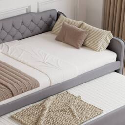 BTM 4ft6 Double Daybed Upholstered Sofa Bed Trundle Velvet Bed in Grey - thumbnail 6