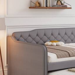 BTM 4ft6 Double Daybed Upholstered Sofa Bed Trundle Velvet Bed in Grey - thumbnail 5