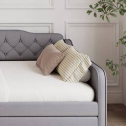 BTM 4ft6 Double Daybed Upholstered Sofa Bed Trundle Velvet Bed in Grey - thumbnail 7