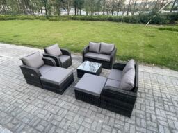 Fimous 8 Seater High Back Rattan Garden Furniture Set with Square Coffee Table Love Sofa Reclining Chair Indoor Outdoor Patio Lounge Sofa Set - thumbnail 2