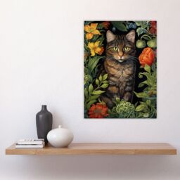 Artery8 Herbaceous Henry The Garden Tabby Cat Stylish Floral Flower Design Illustration Large Wall Unframed Art Poster Print Thick Paper 18X24 Inch - thumbnail 4
