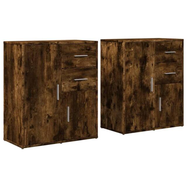Berkfield Home Sideboards 2 pcs Smoked Oak 60x31x70 cm Engineered Wood in Brown - Size: 60 x 31 x 70 cm - image 1