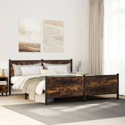 Berkfield Home Metal Bed Frame without Mattress Smoked Oak 200x200 cm in Brown - thumbnail 2