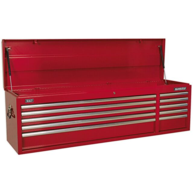 Loops 1655 x 435 x 495mm RED 10 Drawer Topchest Tool Chest Lockable Storage Cabinet - image 1