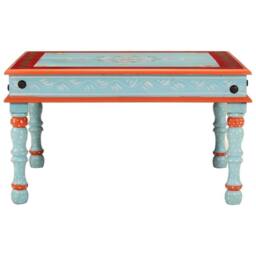 Berkfield Home Beautiful Coffee Table Blue Hand Painted Solid Wood Mango - thumbnail 3