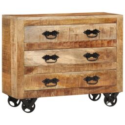 Berkfield Home Sideboard with 3 Drawers 80x30x65 cm Solid Rough Wood Mango in Brown - Size: 80 x 30 x 65 cm - thumbnail 1