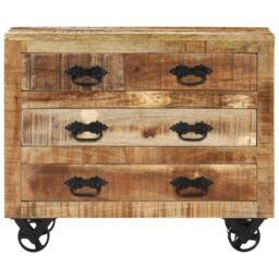 Berkfield Home Sideboard with 3 Drawers 80x30x65 cm Solid Rough Wood Mango in Brown - Size: 80 x 30 x 65 cm - thumbnail 3