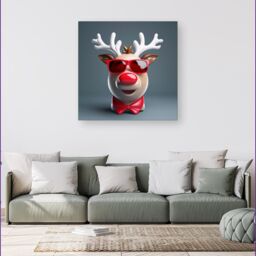 Warren Reed - Designer Rudolph In Red Glasses Canvas - Size: w40 inch x h40 inch - thumbnail 1