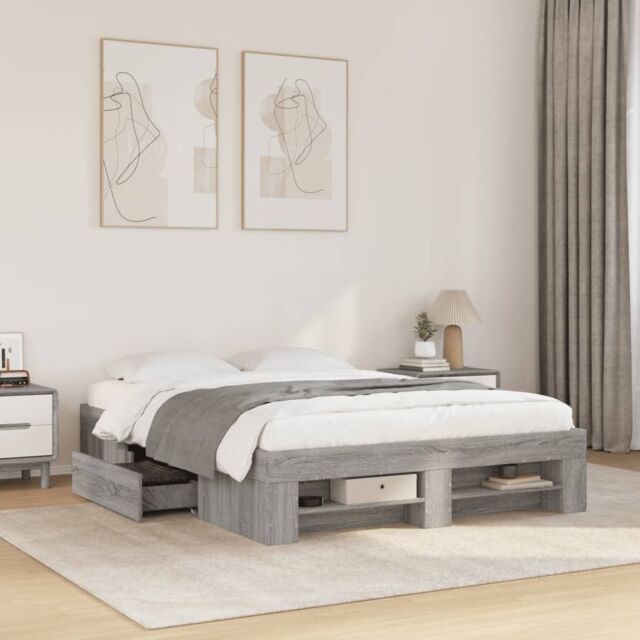 Berkfield Home Bed Frame without Mattress Grey Sonoma 140x190 cm Engineered Wood - image 1