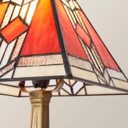 ValueLights Tiffany Red Aztec Stained Glass Lamp Shade Antique Brass Table Lamp - thumbnail 4