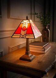 ValueLights Tiffany Red Aztec Stained Glass Lamp Shade Antique Brass Table Lamp - thumbnail 2