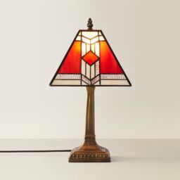 ValueLights Tiffany Red Aztec Stained Glass Lamp Shade Antique Brass Table Lamp - thumbnail 3