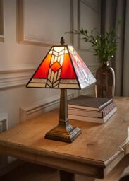 ValueLights Tiffany Red Aztec Stained Glass Lamp Shade Antique Brass Table Lamp