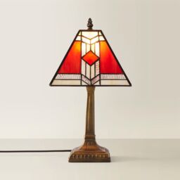 ValueLights Tiffany Red Aztec Stained Glass Lamp Shade Antique Brass Table Lamp - thumbnail 6