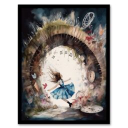Artery8 Wall Art Print Alice In Wonderland Watercolour Rabbit Hole Whimsical Magical Adventure Painting Art Framed - Size: A4 - thumbnail 1