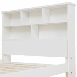 Merax White Wooden Storage Bed Frame with Bookcase Headboard & Drawer - Size: Single - thumbnail 4