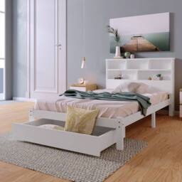 Merax White Wooden Storage Bed Frame with Bookcase Headboard & Drawer - Size: Single - thumbnail 7
