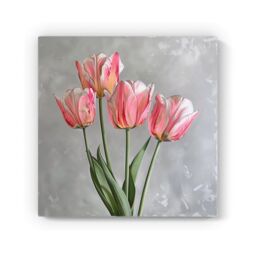 "Warren Reed - Designer Painted Pink Tulips Canvas - Size: W30"" x H30""" - thumbnail 2
