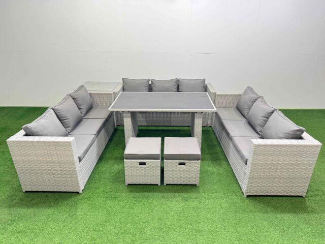 Fimous Patio Outdoor Garden Furniture Sets with Side Table 2 Small Stool in Light Grey