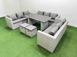 Fimous Patio Outdoor Garden Furniture Sets with Side Table 2 Small Stool in Light Grey - thumbnail 2