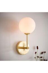 Netlighting Otto Wall Satin Brushed Gold Effect Plate & Gloss Opal Glass 1 Light Dimmable IP20 G9 - thumbnail 2