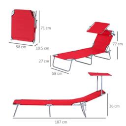 OUTSUNNY Folding Chair Sun Lounger w/ Sunshade Garden Recliner Hammock in Red - thumbnail 3