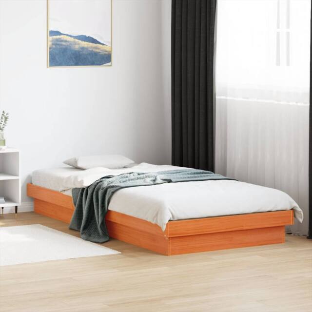 Berkfield Home LED Bed Frame without Mattress Wax Brown 90x200 cm Solid Wood - image 1