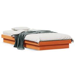 Berkfield Home LED Bed Frame without Mattress Wax Brown 90x200 cm Solid Wood - thumbnail 4