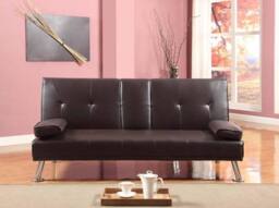Comfy Living Ltd Faux Leather Italian Style Luxury Sofa Bed with Drink Cup Holder in Black - thumbnail 2