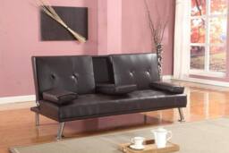 Comfy Living Ltd Faux Leather Italian Style Luxury Sofa Bed with Drink Cup Holder in Black