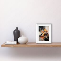 "Artery8 Wall Art Print Yellow Race Car Racing Scene Modern Spatter Artwork Framed 9X7 Inch in White - Size: W7"" x H9""" - thumbnail 2