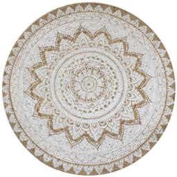 Berkfield Home Beautiful Area Rug Braided Jute Printed 90 cm Round in Beige - Size: 100 cm diameter - thumbnail 2