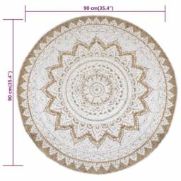 Berkfield Home Beautiful Area Rug Braided Jute Printed 90 cm Round in Beige - Size: 100 cm diameter - thumbnail 6