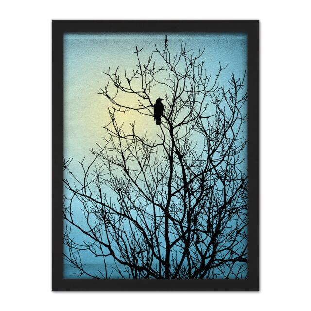 "Artery8 Wall Art Print Raven Tree Silhouette Large Framed Wall Décor Art in Black - Size: W18"" x H24""" - image 1