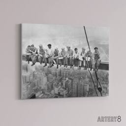 "Artery8 Men On Girder Lunch Atop A Skyscraper Photo Canvas Wall Art Print in Grey - Size: W18"" x H24""" - thumbnail 2