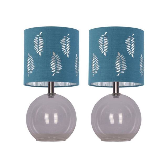 First Choice Lighting Set of 2 Buck - Clear Glass Table Lamps with Teal Fern Shade - image 1