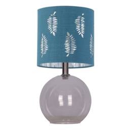 First Choice Lighting Set of 2 Buck - Clear Glass Table Lamps with Teal Fern Shade - thumbnail 2