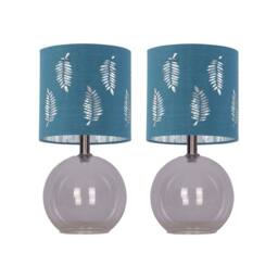 First Choice Lighting Set of 2 Buck - Clear Glass Table Lamps with Teal Fern Shade