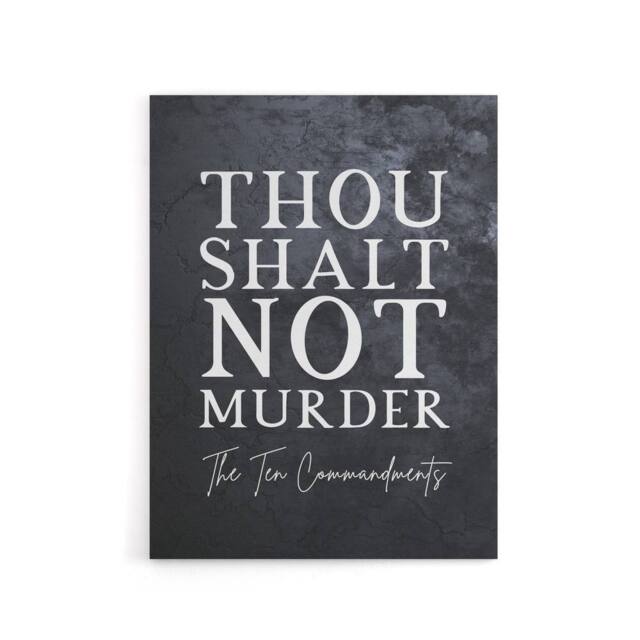"Artery8 Ten Commandments Shalt Not Kill Bible Quote Canvas Wall Art Print in Grey - Size: W18"" x H24""" - image 1