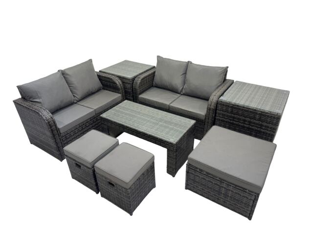 Fimous Garden Outdoor Furniture Set with 2 Side Tables 3 Stools in Dark Grey - image 1