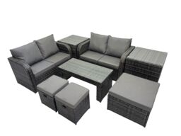 Fimous Garden Outdoor Furniture Set with 2 Side Tables 3 Stools in Dark Grey - thumbnail 1
