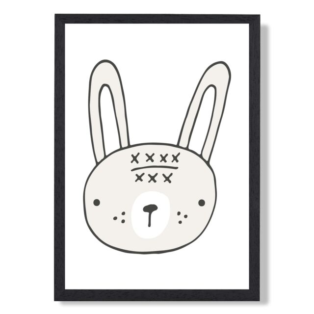 ARTZE Cute Beige Rabbit Scandi Animal Framed Print SIZE: A3 with Black Frame - Size: A4 - image 1