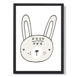 ARTZE Cute Beige Rabbit Scandi Animal Framed Print SIZE: A3 with Black Frame - Size: A4 - thumbnail 1