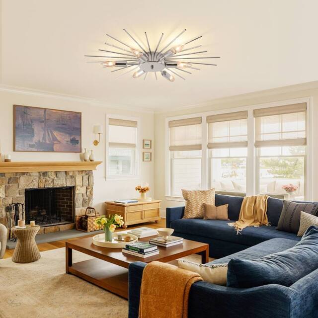 NIVOR 6 Light Sputnik Chandelier Dimmable Chrome Flush Mount Ceiling Lamp in Metallic Silver - image 1