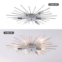 NIVOR 6 Light Sputnik Chandelier Dimmable Chrome Flush Mount Ceiling Lamp in Metallic Silver - thumbnail 4
